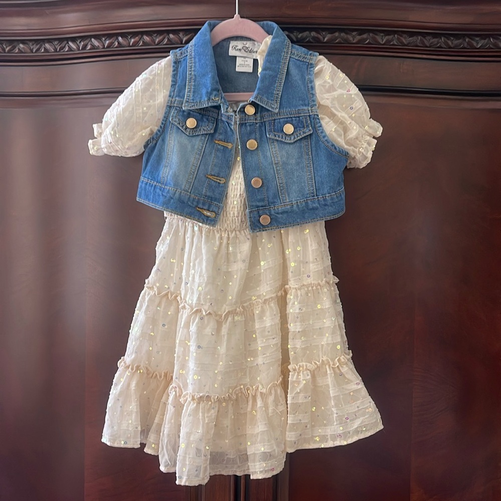 Dress and denim vest